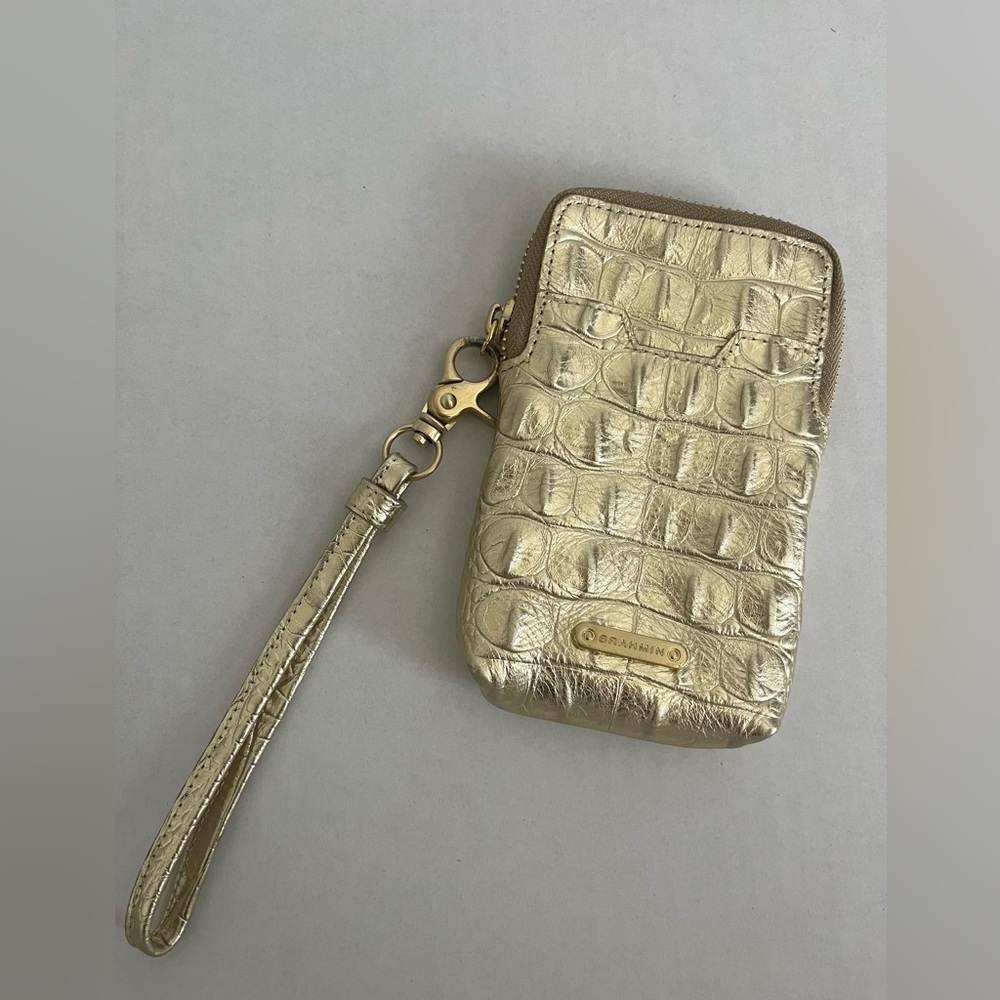 Brahmin Metallic Goldtone Croc-Embossed Leather Wristlet